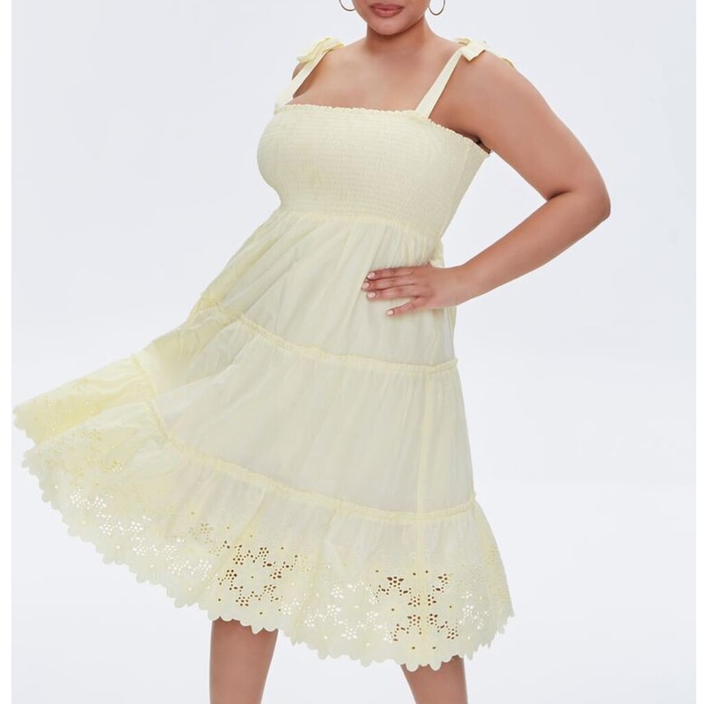 Forever 21+ 3X yellow tie strap lace sundress dress